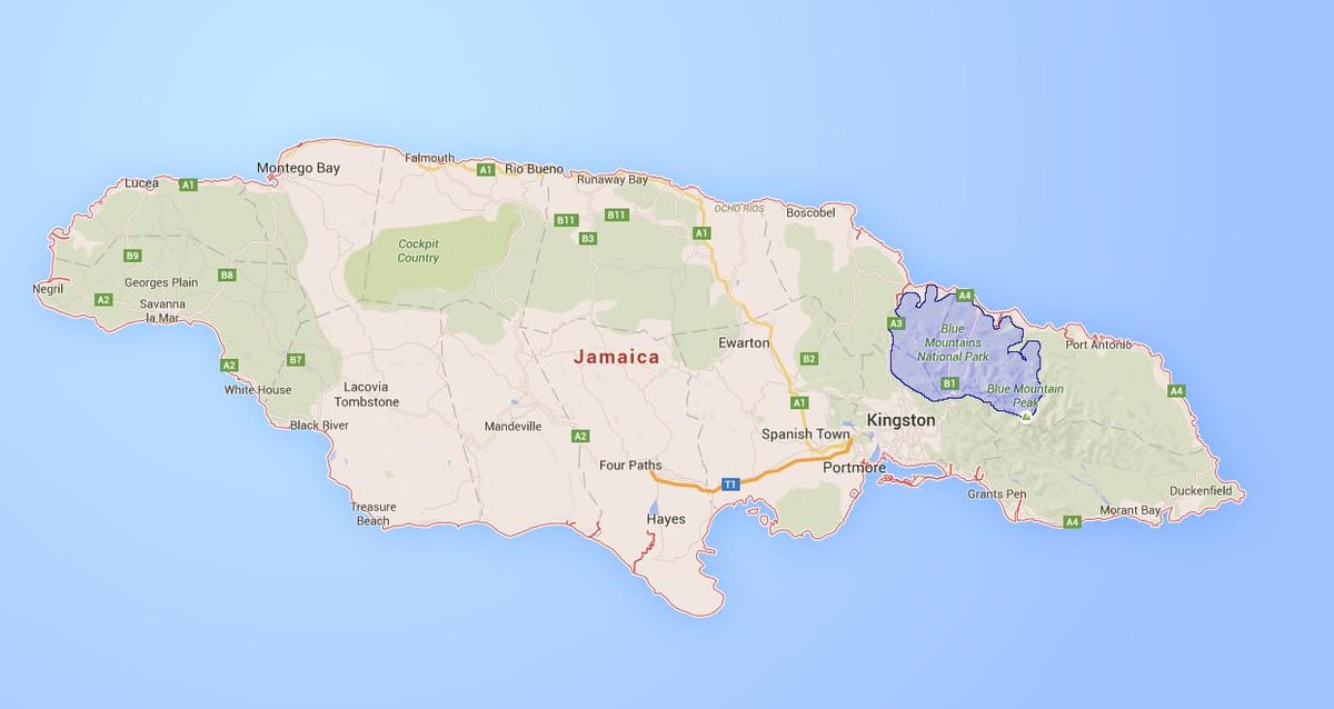Ramani ya milima ya blue jamaica