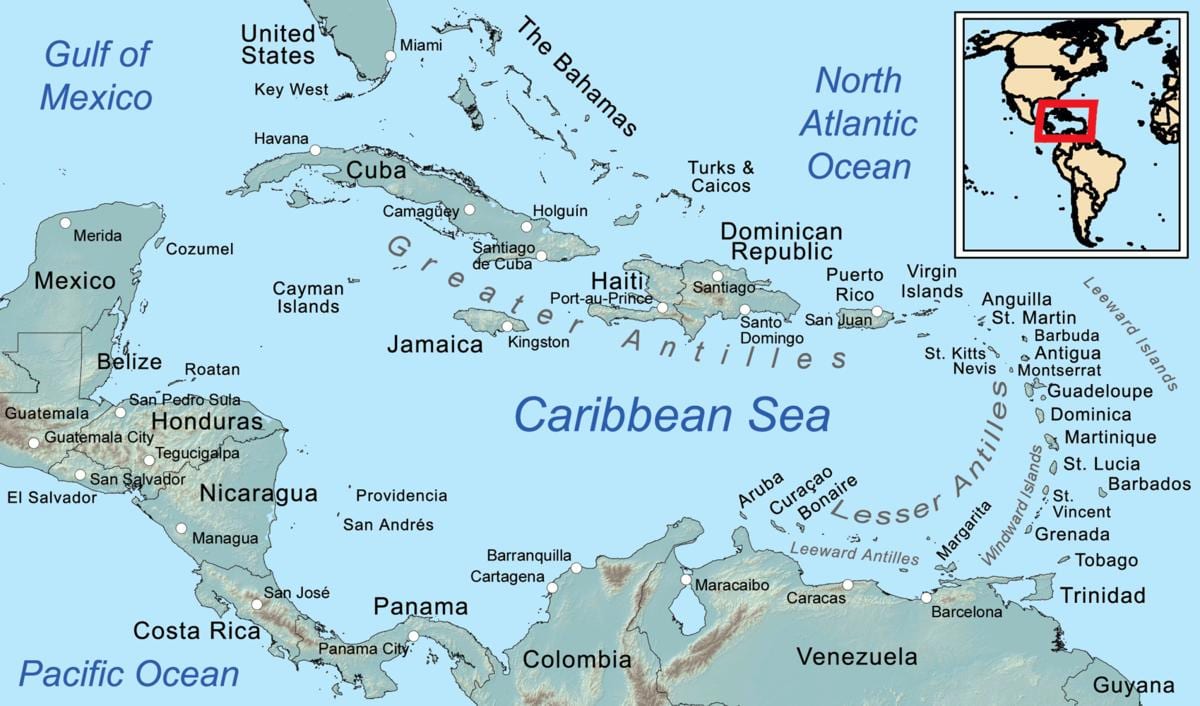 jamaica juu ya ramani katika caribbean