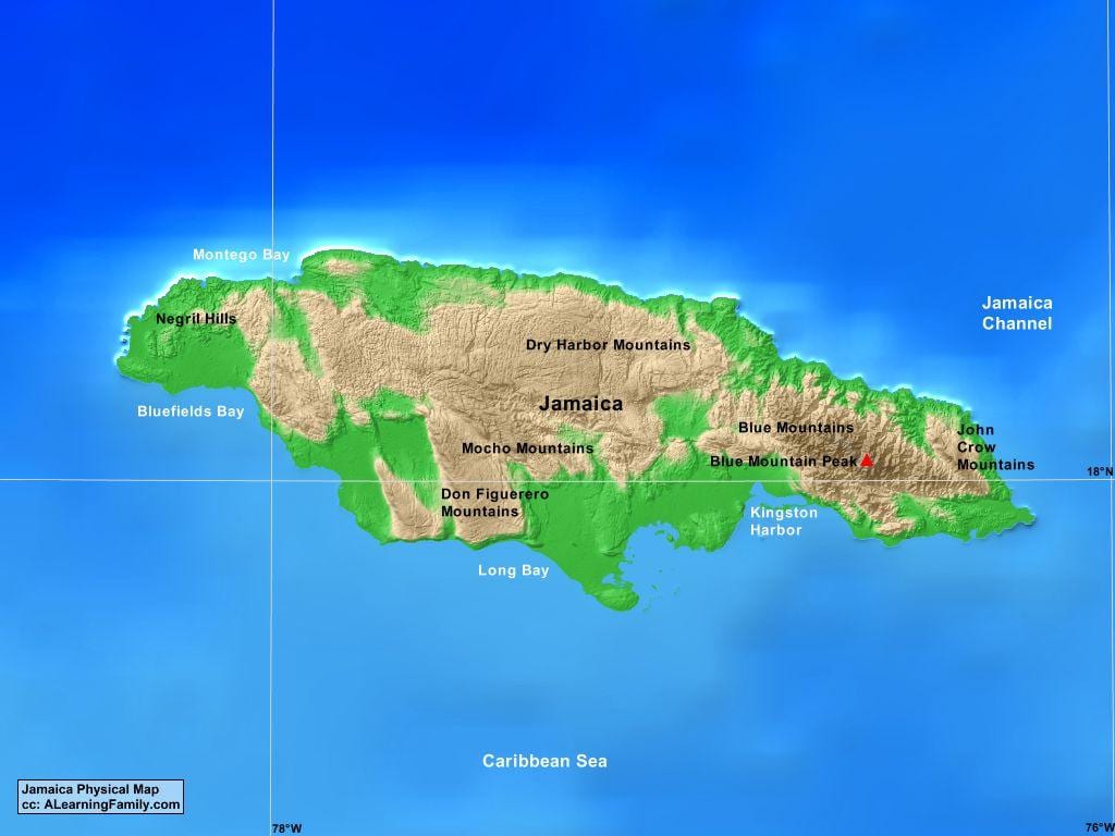 Ramani ya jamaica milima 