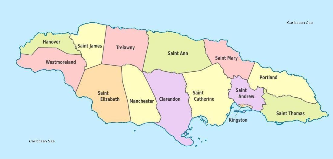 Ramani ya jamaica west indies na parokia