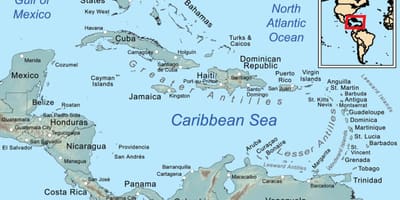 Jamaica juu ya ramani katika caribbean